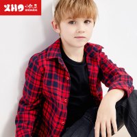 小红豆童装儿童衬衫纯棉2019春装新款男女童长袖衬衣宝宝红色格子上衣