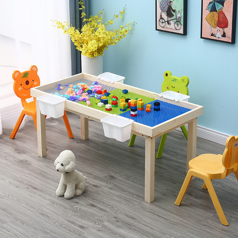 实木积木桌子沙盘桌兼容乐高积木底板男孩拼装模型玩具