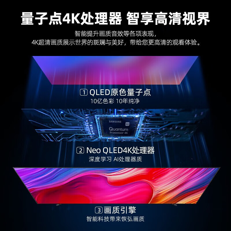 Samsung/三星QA65Q70ZAJXXZ 65英寸 QLED量子点 4K 双色温LED 游戏平板电视机