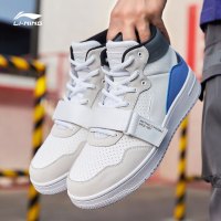 李宁男士中帮休闲鞋 李宁云减震防滑板鞋时尚复古运动鞋AGCP095