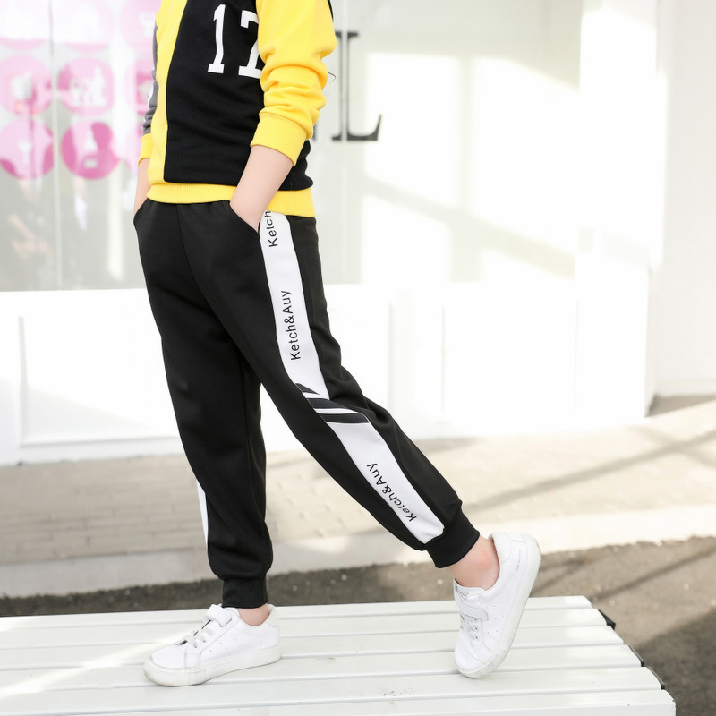 2019新款中小童韩版休闲裤卡通潮范儿童裤子男女童春秋侧条纹裤子