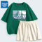 真维斯运动套装女夏季时尚洋气纯棉短袖新款华夫格休闲短裤两件套