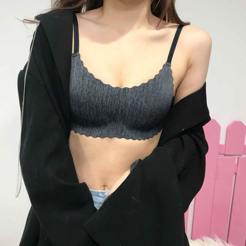 韩版无痕内衣拢跑步背心抹胸罩震睡眠文胸打底裹胸黑均