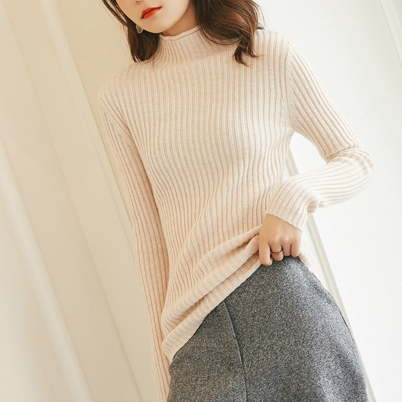 2018欧美秋冬季半高领长袖针织衫打底衫纯色羊绒衫女装毛衣