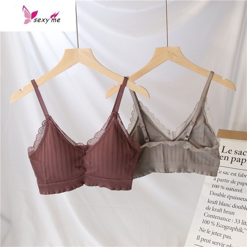 美背内衣女无钢圈背心文胸聚拢吊带抹胸学生少女蕾丝简约裹胸fish