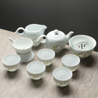 苏氏陶瓷(SUSHI CERAMICS)茶具套装手工描金影青宁静致远配小杯茶洗带礼盒精品陶瓷茶具组(茶壶)