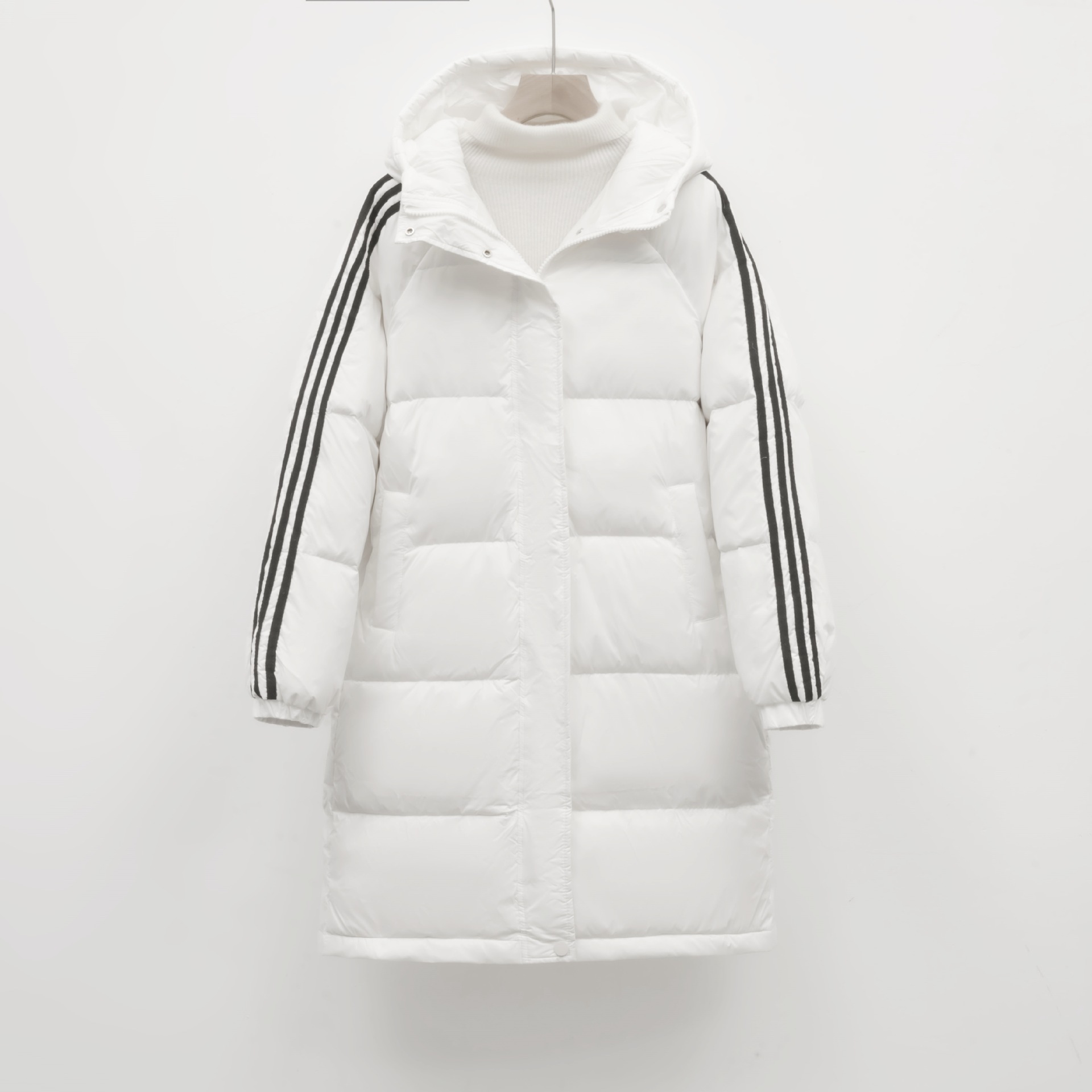 韩版纯色面包服女中长款简约加厚连帽运动宽松羽绒服_426635