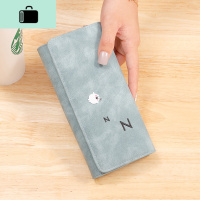 钱包女长款2020新款韩版潮可爱时尚简约小清新学生折叠个性钱夹NEWLAKE 蓝色长款-卡通绣花