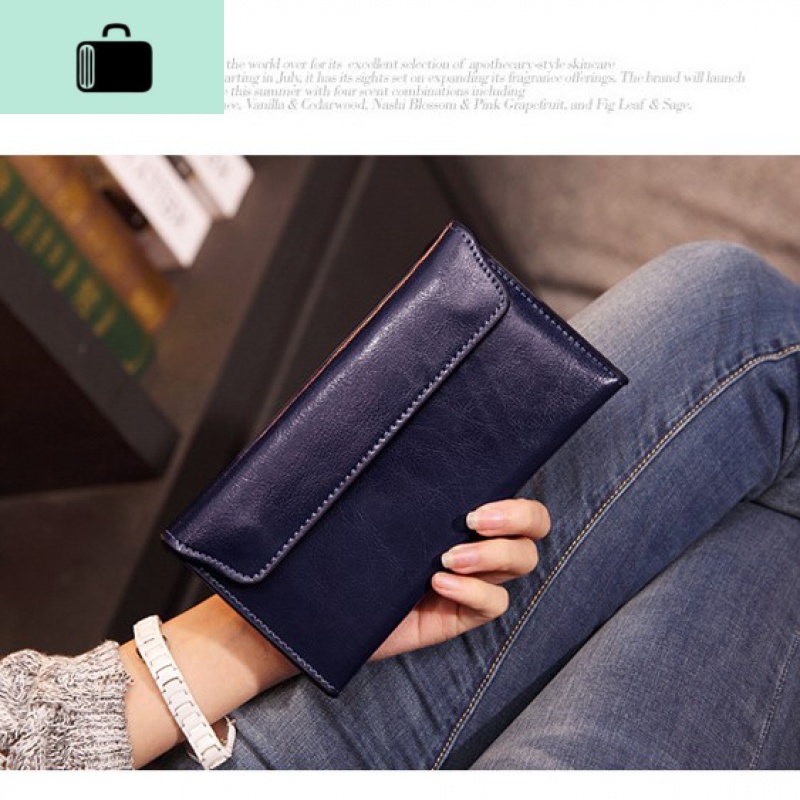女土钱包新款 皮新款韩版女士皮长款钱包女牛皮简约时尚翻盖NEW LAKE 宝蓝