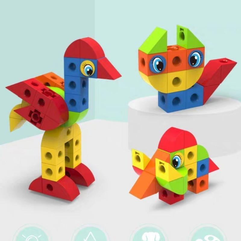 积木拼装益智男孩宝宝1多功能拼图智力动脑方块玩具2-3岁 100颗粒动物