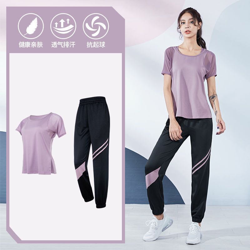 健身套装女宽松休闲跑步速干衣宽松显瘦初学者瑜伽服网红运动套装高清大图