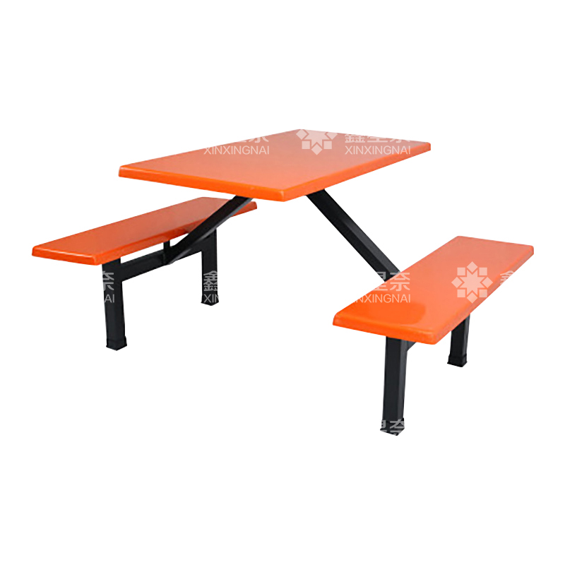 鑫星奈 XXN4040847 玻璃钢餐桌椅组合食堂连体餐桌椅钢架条凳款