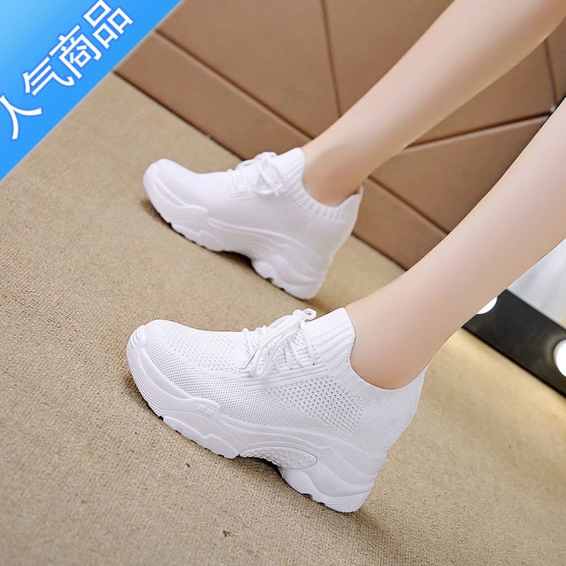 SUNTEK内增高小白鞋女2023新款春季飞织网面休闲运动鞋透气厚底老爹鞋夏图片