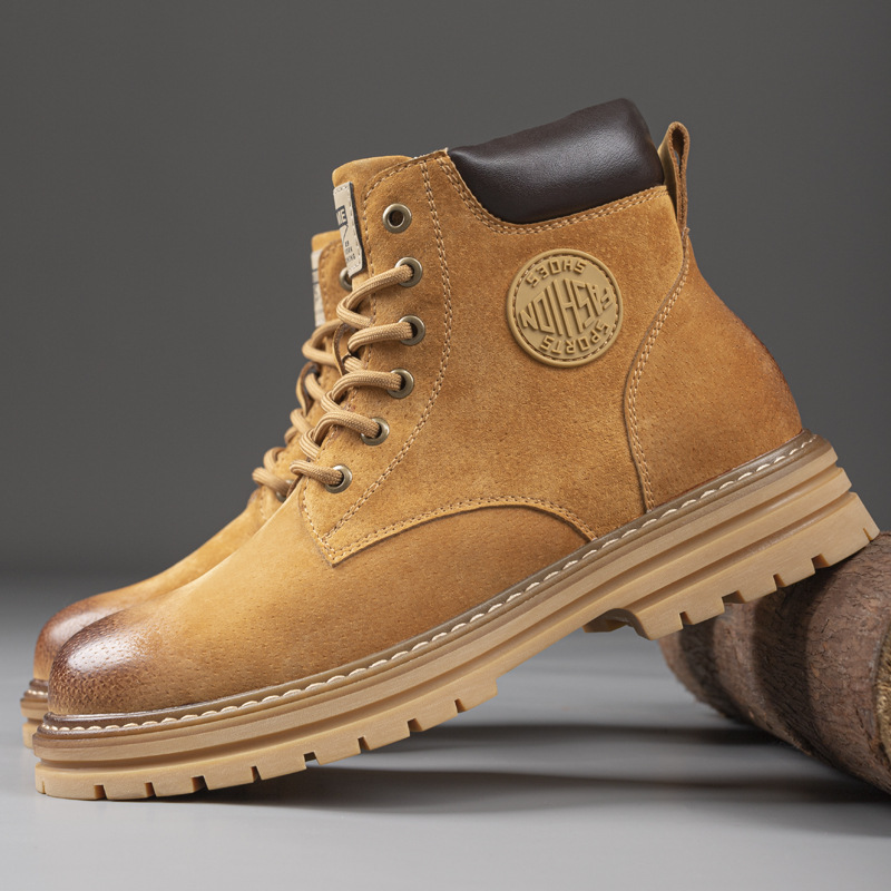 马丁靴男2025新款潮流皮靴情侣款靴子男女户外工装大黄靴加绒棉鞋高清大图