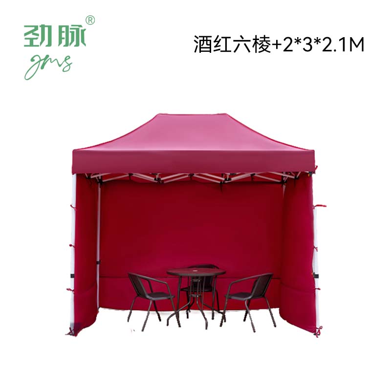 劲脉 三面防雨帐篷 酒红六棱+2*3*2.1M 顶高清大图