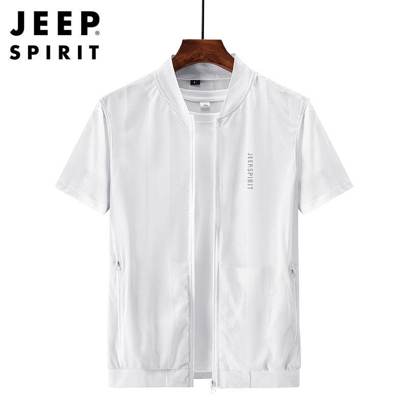 JEEP SPIRIT马甲男户外轻薄摄影背心夏天多口袋钓鱼网眼马甲7075