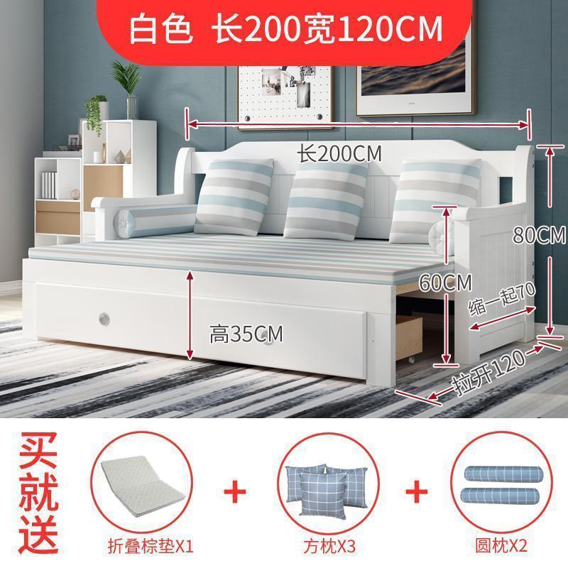 森美人沙发床可折叠双人多功能小户型客厅实木单人客厅伸缩坐卧两用推拉 200*120环保白漆【送六件套】 2米以上