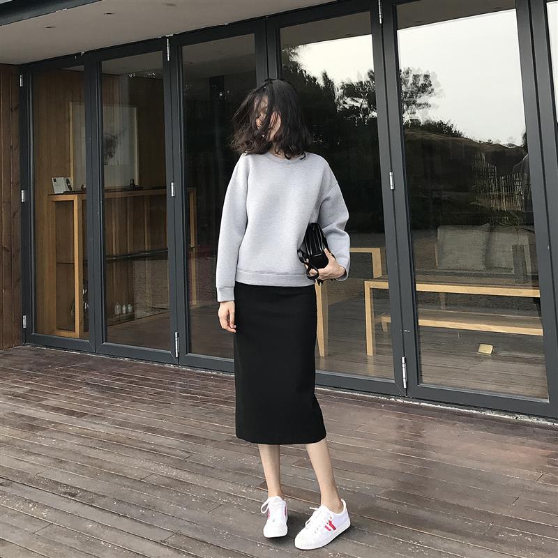 秋冬百搭直筒包臀裙后开叉弹力包裙半身裙中长款铅笔裙韩版一步裙