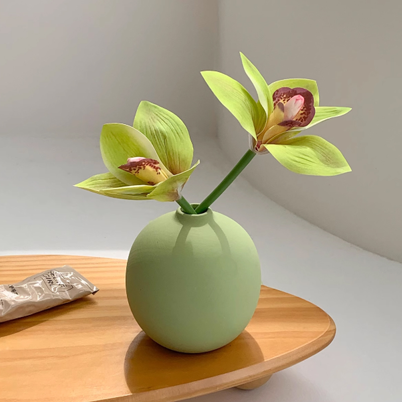 花艺摆件 陶瓷瓶+2支蕙兰高清大图