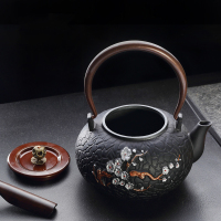 谜家 傲梅纯手工茶具铁茶壶铸铁壶泡茶壶生铁煮茶壶烧水壶大容量煮茶器 黑色