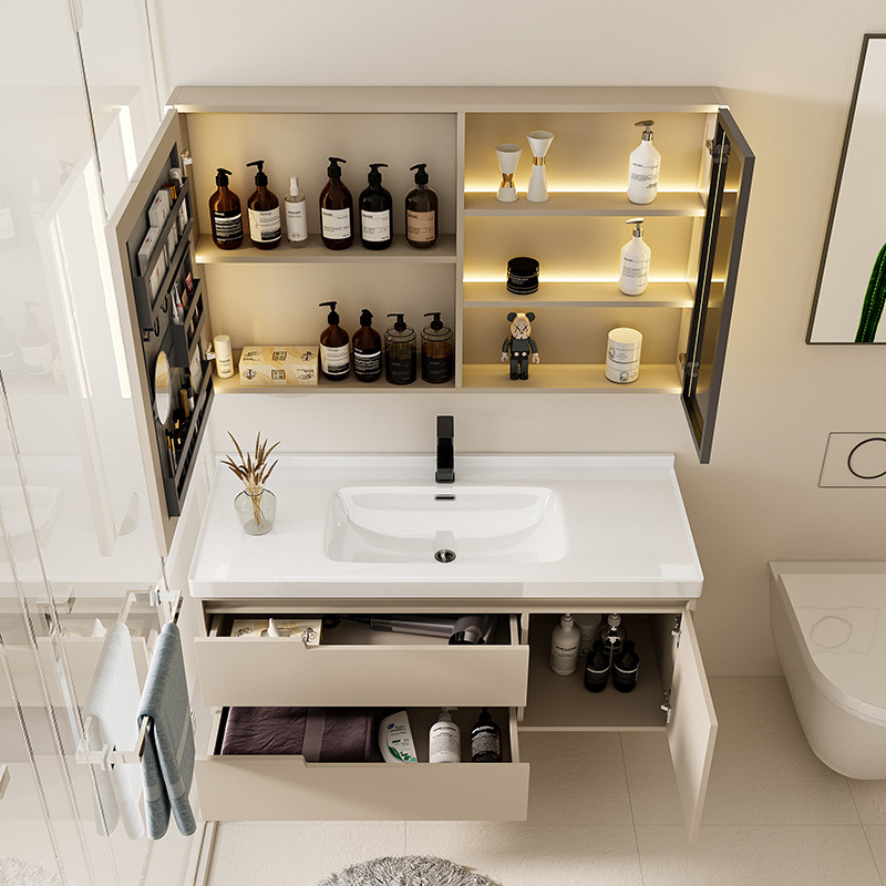 (送入户安装)汉德斯科卫浴柜浴室柜组合实木智能镜柜一体陶瓷盆吊柜挂墙式家用卫生间洗漱台洗脸盆洗手盆柜6042高清大图