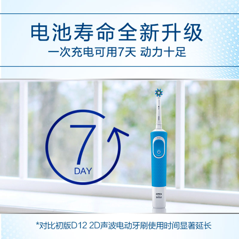 欧乐-B(Oral-B)电动牙刷 D100刷柄x1+刷头x2 蓝色粉色随机发货高清大图