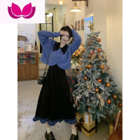 七斓茶里茶气春季学院小香风大码套女韩系软糯针织套装吊带连衣裙