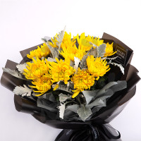 鼎卉鲜花全国速递 清明节扫墓殡葬鲜花 9朵黄色菊花束 吊唁祭奠追悼 同城送花上门【寄托哀思】9朵黄色菊花搭配银叶菊花束