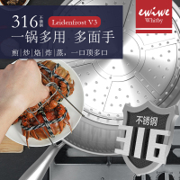 英国EWIWE 316不锈钢炒锅不粘锅蜂窝不粘平底炒菜锅少油烟可铁铲翻炒电磁炉煤燃气通用锅可视立盖LV3C34Z