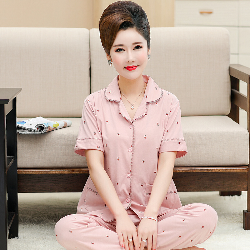 波迷娜(BOMINA)中年妈妈家居服往季夏夏天睡衣女中年人妈妈短袖棉加肥加码棉质薄款女士家居服