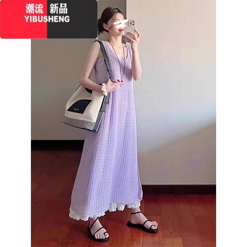 YIBUSHENG裙子女季2024新套装海边度假沙滩紫色吊带连衣裙装搭配一整套高清大图