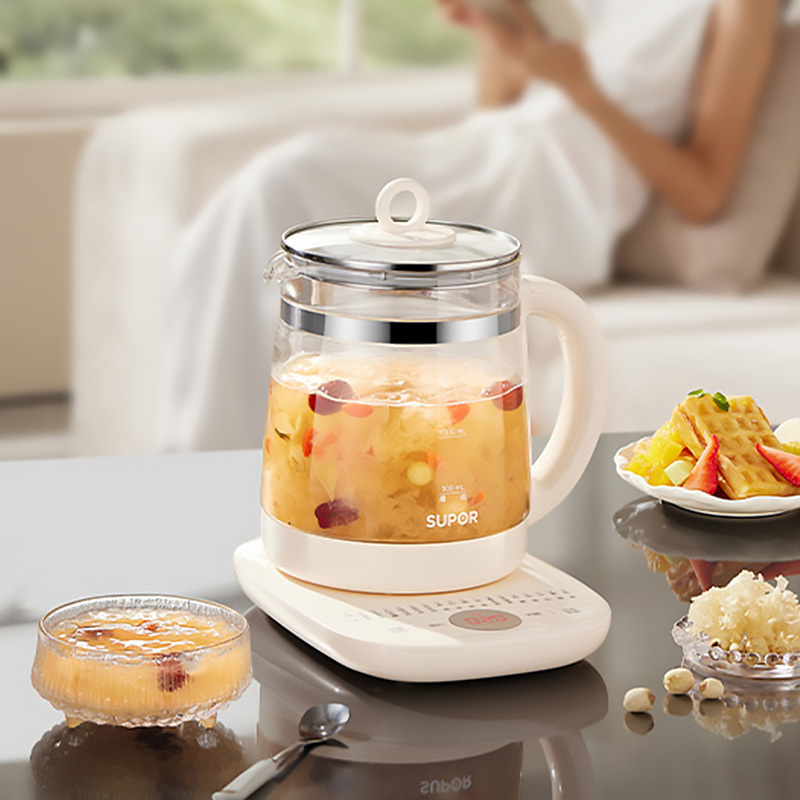 苏泊尔(SUPOR)养生壶多功能1.5L智能家用全自动按键式电热烧水壶高硼硅玻璃花茶养生壶SW-15YJ33-B