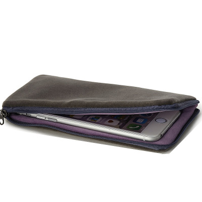 拉链挂脖大屏手机包便携手机套收纳布袋绒布手机袋灰色5英寸