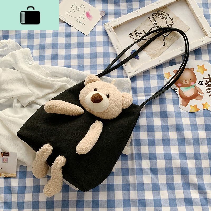 网红夏天小熊包包女包2020新款潮少女帆布包单肩腋下包百搭手提包NEW LAKE女士单肩包图片