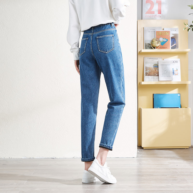 唐狮秋季新款高腰牛仔裤女宽松直筒老爹哈伦裤子女萝卜九分裤