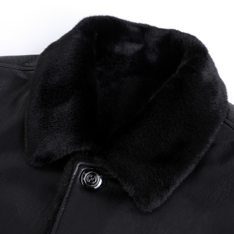 免费试穿 送运费险春秋新款海宁真皮皮毛一体加厚外套爸爸装貂绒皮衣中年休闲外套男高端外套正品官方旗舰店高清大图