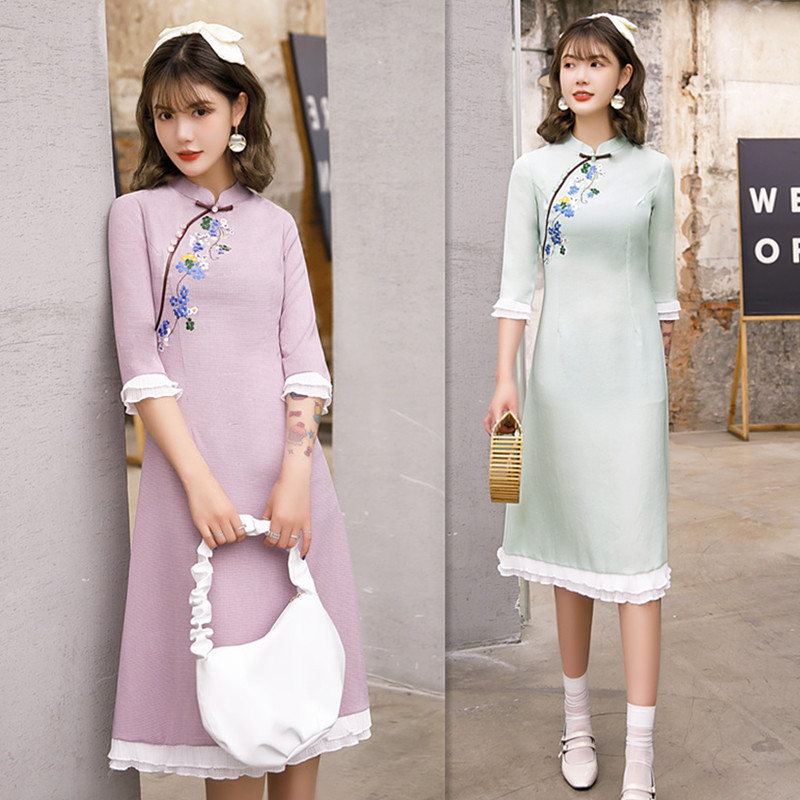 时尚改良宽松a版棉质旗袍连衣裙新款女士日常旗袍视频