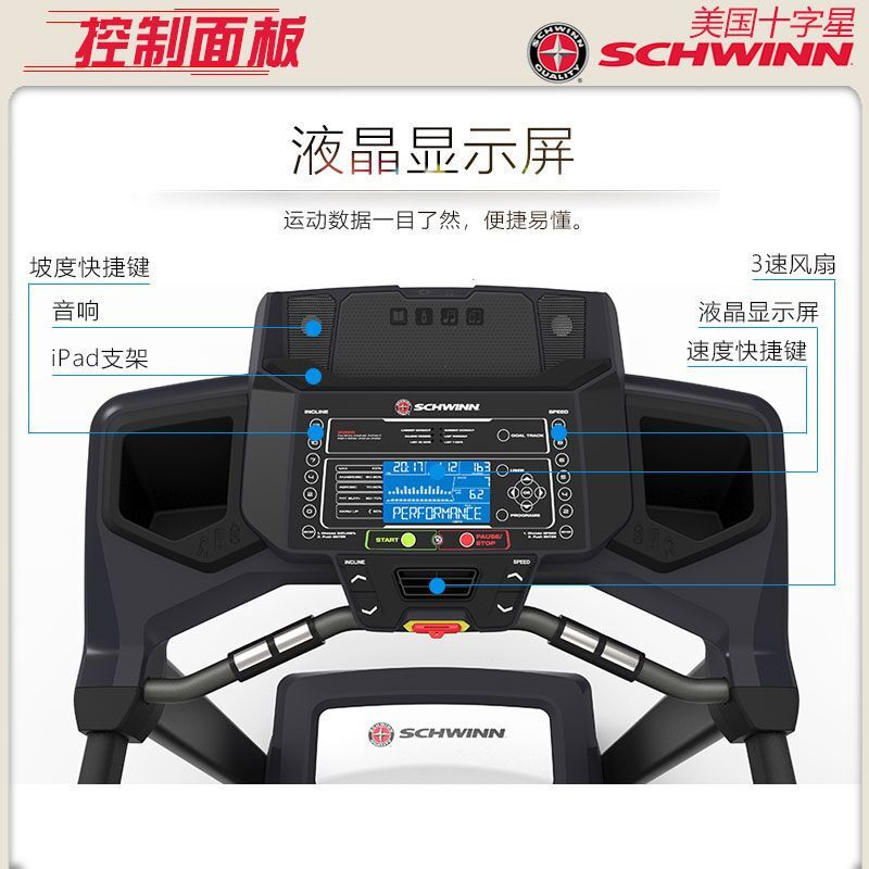 美国十字星(Schwinn) 家用跑步机 530i 静音心率传感可折叠美国高端品牌健身器材