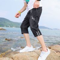 裤子男宽松百搭潮流韩版马裤七分裤夏季弹力薄款直筒休闲牛仔裤男 Y830黑色 特价款 28 建议 90斤-105斤