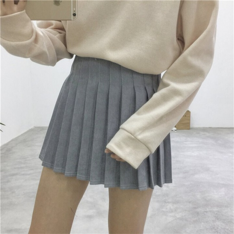 2018春季女装新款韩版日系百褶裙学生侧拉链A字半身裙