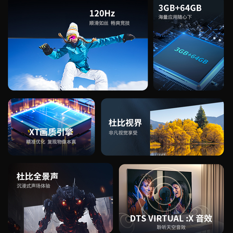 夏普(SHARP)4T-C55GL6500A 55英寸 120Hz高刷 4K全面屏 3+64G语音智能网络液晶平板电视机