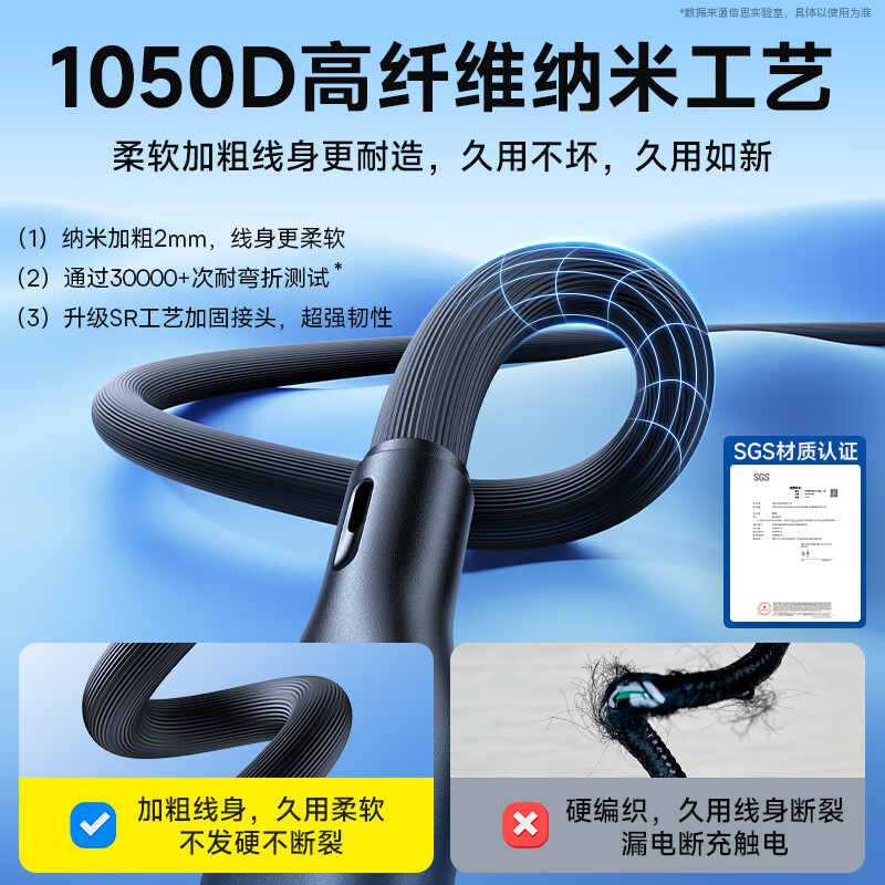 倍思 Q弹系列 一拖三快充数据线 1.5m 100W高清大图