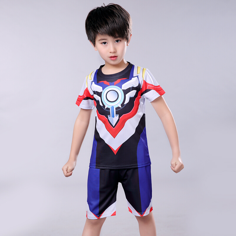 奥特曼衣服夏装男童套装赛罗迪迦艾克斯捷德儿童短袖女两件套运动