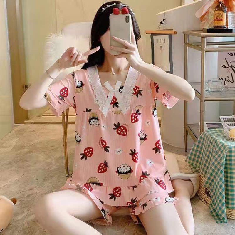 睡衣女夏季新款短袖短裤韩版甜美公主风学生可爱两件套睡衣家居服莎丞图片