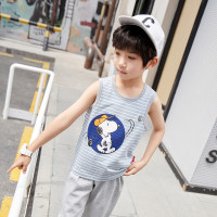 史努比(SNOOPY)童装夏季男童卡通灰色条纹纯棉背心儿童马甲/背心中小童上衣宝宝贴身无袖衫跨栏背心90-140cm