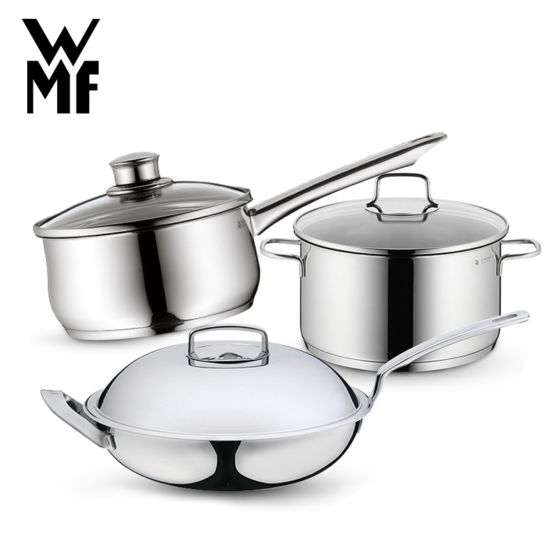 福腾宝(WMF) 德国炒菜锅汤锅单柄奶锅套锅煤气灶电磁炉通用中式厨房锅具 Cromargan不锈钢3件套炒锅30m