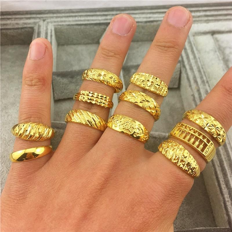 越南沙金镀金女士可节戒子情侣对戒结婚饰品仿黄金男士戒指送女朋友老婆生日礼物送女朋友七夕情人节礼物