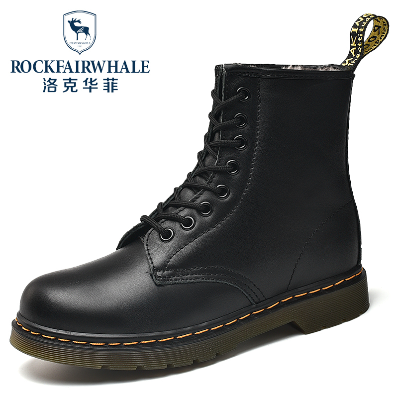 rockfairwhale洛克华菲侣款加绒马丁靴高帮冬季保暖男鞋潮鞋英伦皮