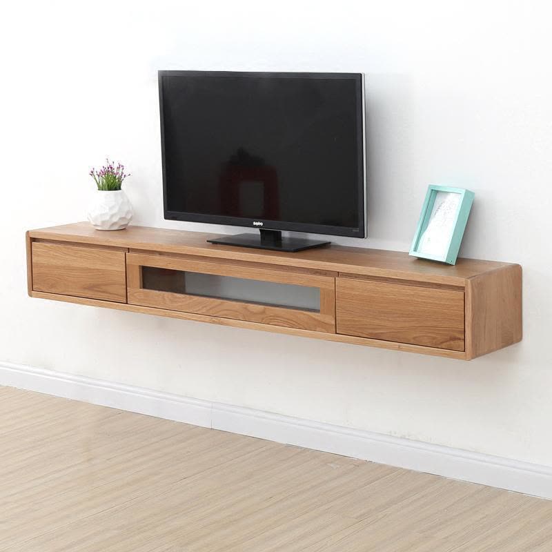 森美人实木电视柜吊柜墙壁柜简约白橡木机顶盒置物架卧室挂墙式悬挂胡桃图片