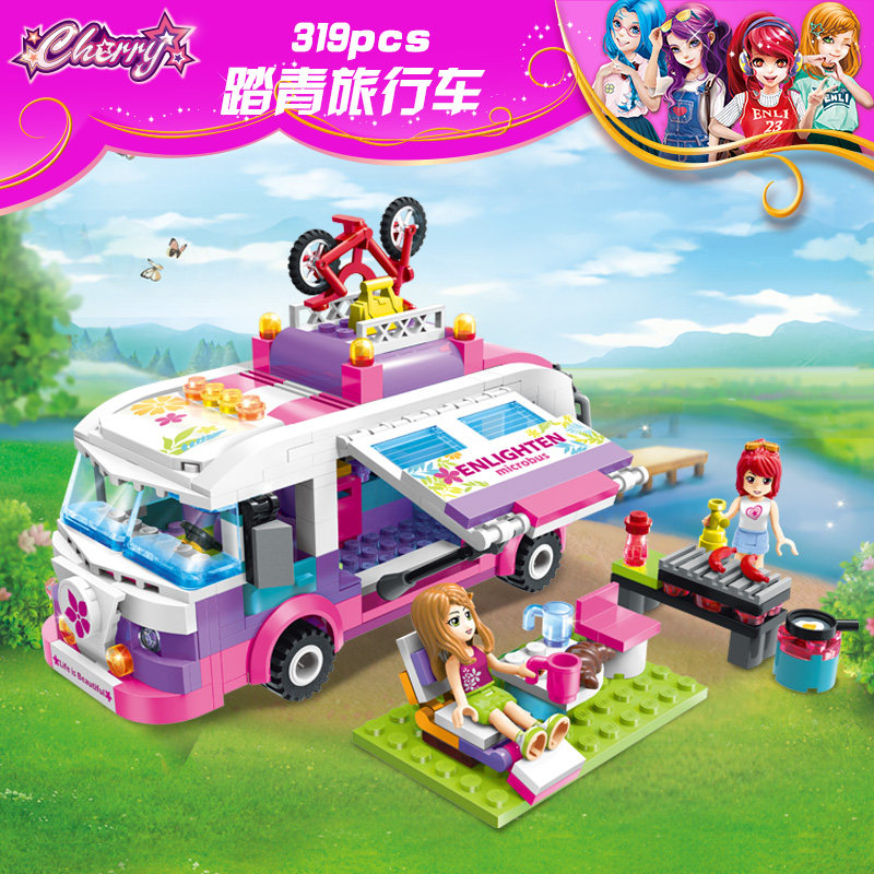 雪莉系列启蒙城镇女孩积木拼装儿童玩具别墅街景6810岁踏青旅行车参数